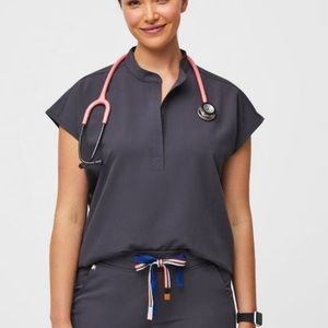 FIGS Rafaela top in charcoal gray, PRIDE EDITION.